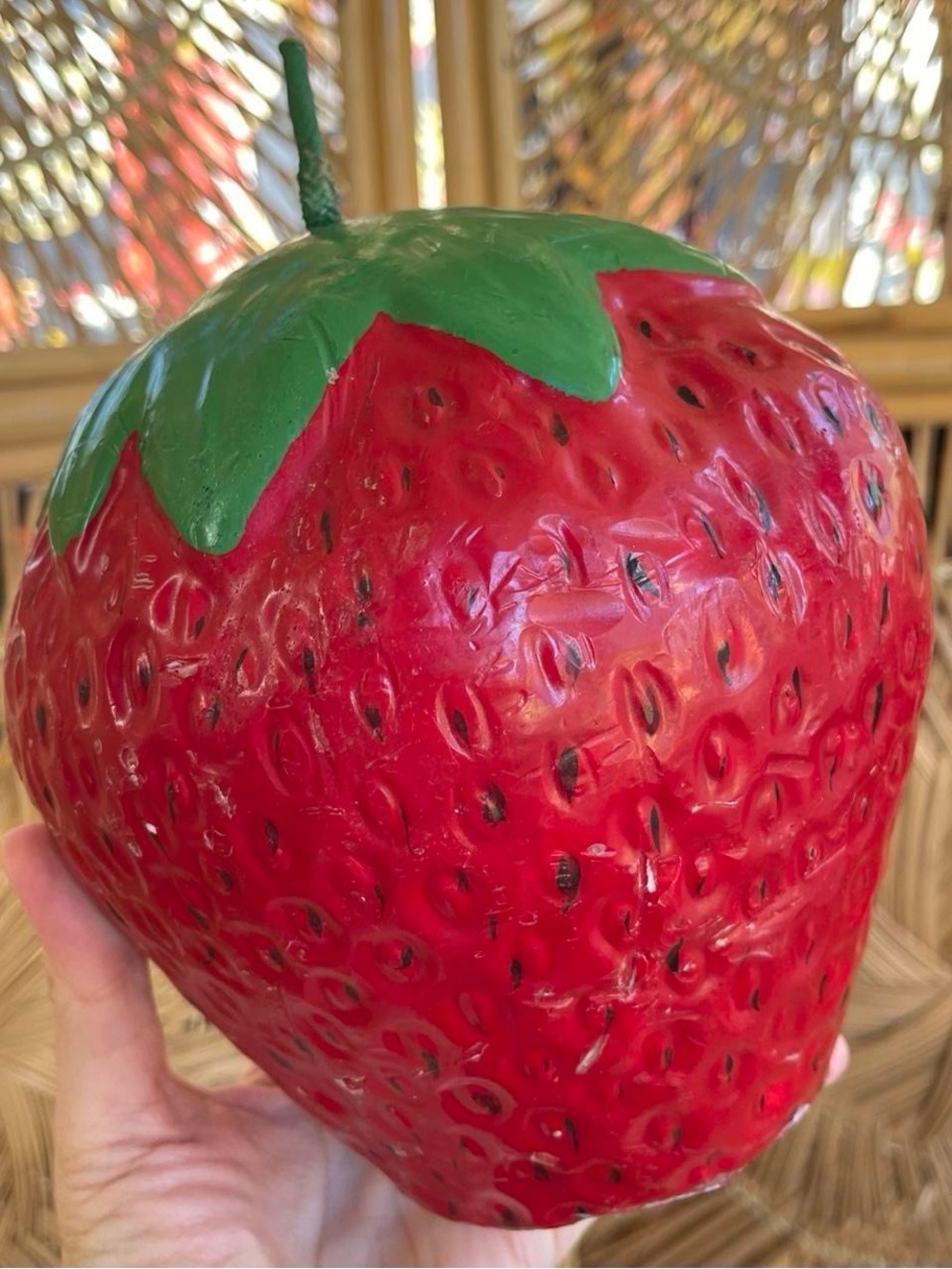Vintage XL Strawberry 3D Shaped Wax Candle Country Fruit Cottagecore Decor